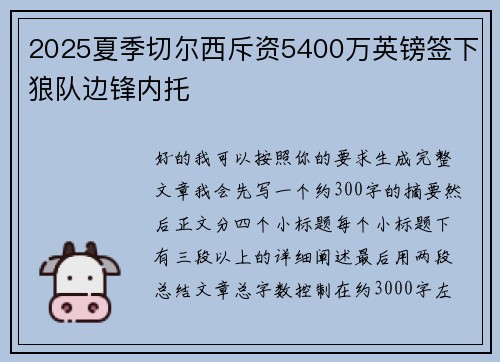2025夏季切尔西斥资5400万英镑签下狼队边锋内托